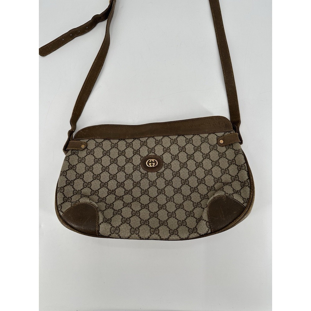 Vintage GUCCI Brown GG PVC Canvas and Leather Crossbody Shoulder Bag 001 25 0251 - Picture 2 of 16
